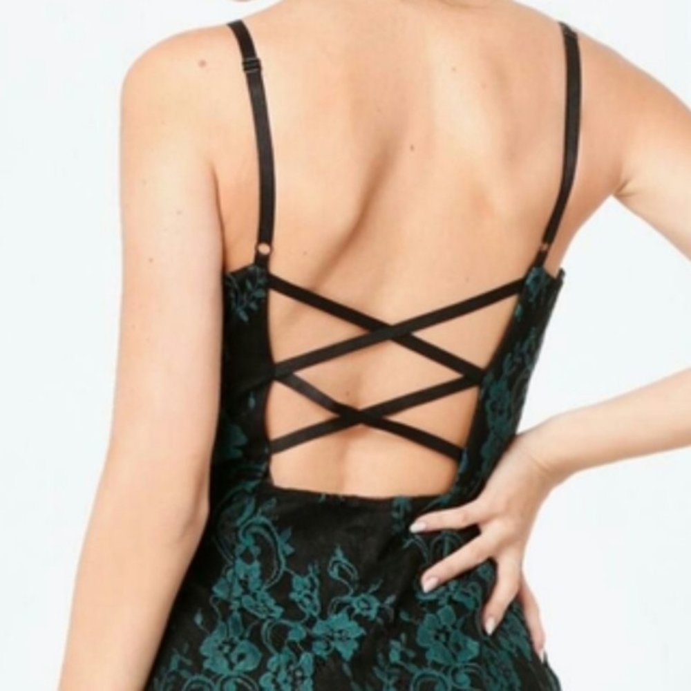 💋 BEBE black emerald lace dress romper 0 RARE 💋 - Picture 2 of 6